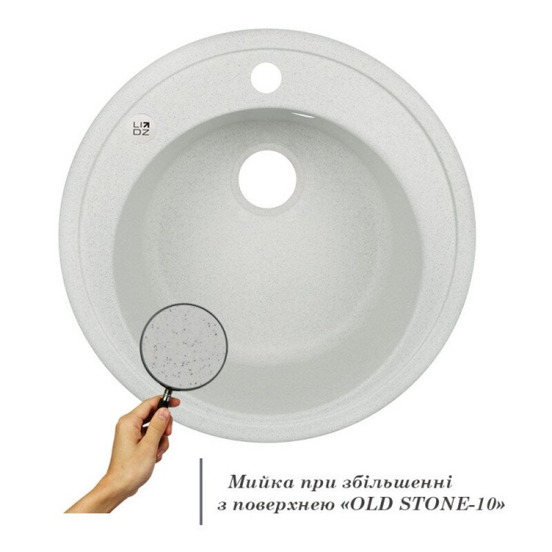 Кухонная мойка из искусственного камня круглая LIDZ 510мм x 510мм серый без сифона LIDZSTO10D510200