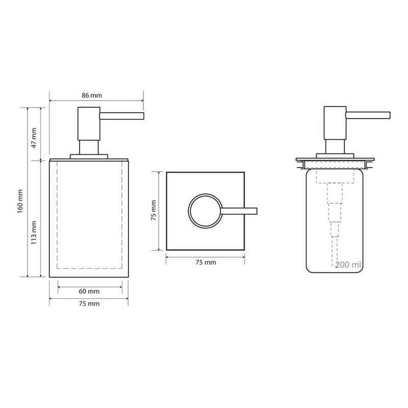 Дозатор для жидкого мыла BEMETA Gamma настольный на 200мл прямоугольный пластиковый хром 145609310