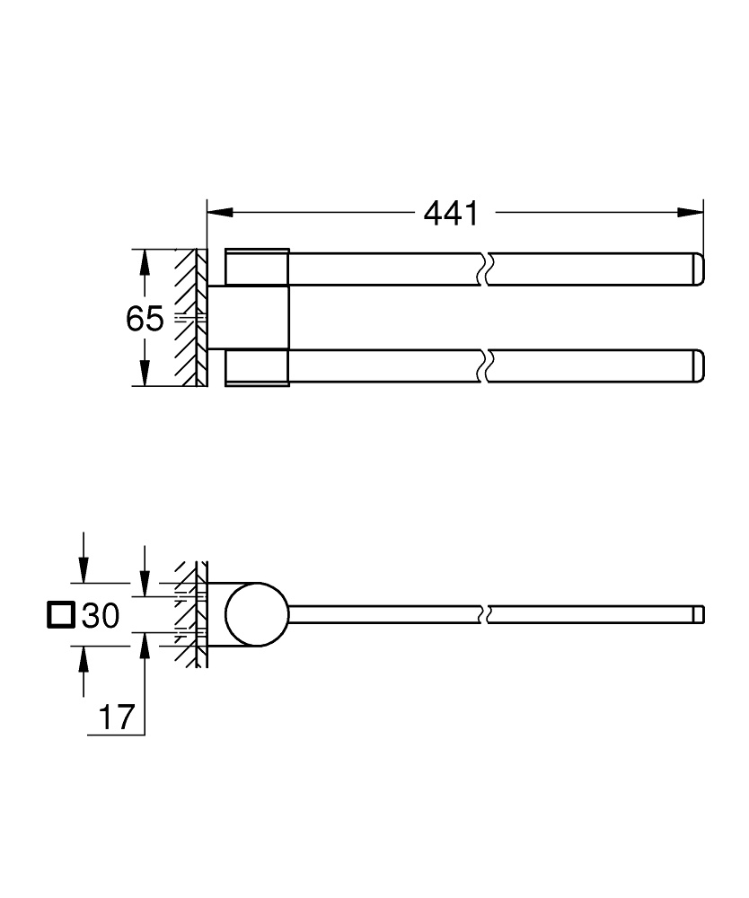 Тримач для рушників поворотний GROHE Selection 30мм подвійний прямокутний металевий чорний 41219KF0