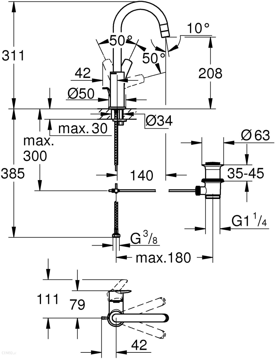 Змішувач для умивальника одноважільний GROHE Start хром латунь з донним клапаном 24203002
