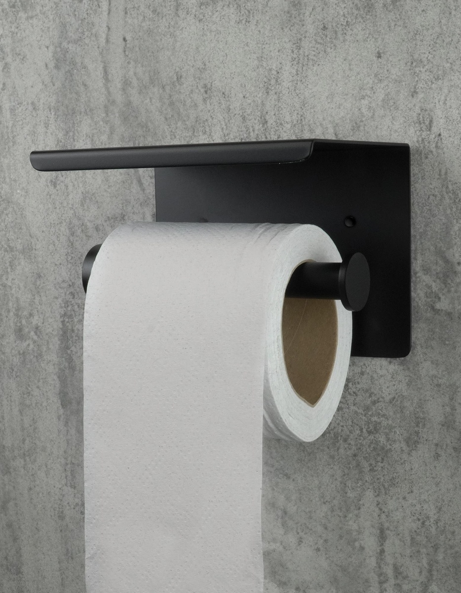 Держатель для туалетной бумаги с полкой DEANTE Round прямоугольный из нержавеющей стали черный ADR_N221
