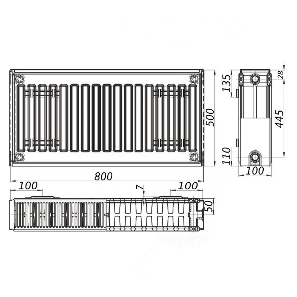 Стальной панельный радиатор отопления KALITE 500x800 мм боковое подключение класс 22 000022318