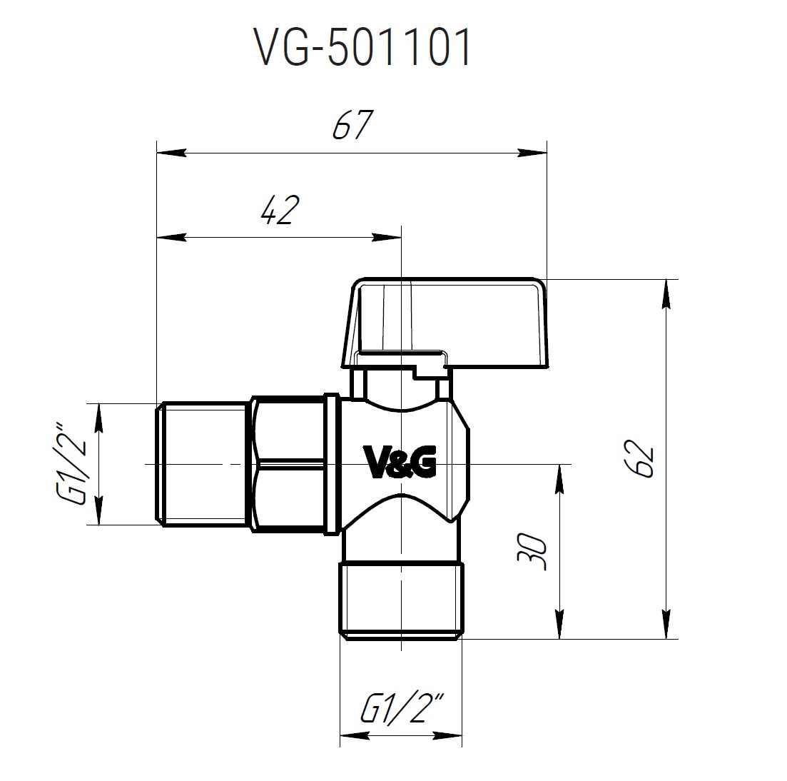 Кран кульовий побутовий V&G VALOGIN кутовий 1/2" зв-зв SQ-1045318