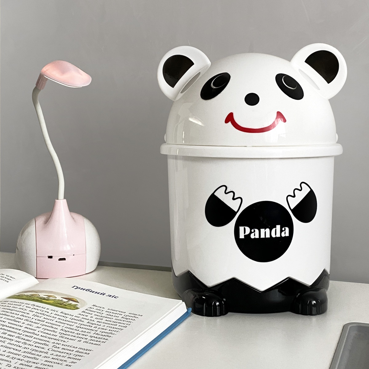 Відро для сміття на 3.2л кругле MVM Panda з кришкою 270x185x185мм пластикове з малюнком BIN-07 3,2L WHITE