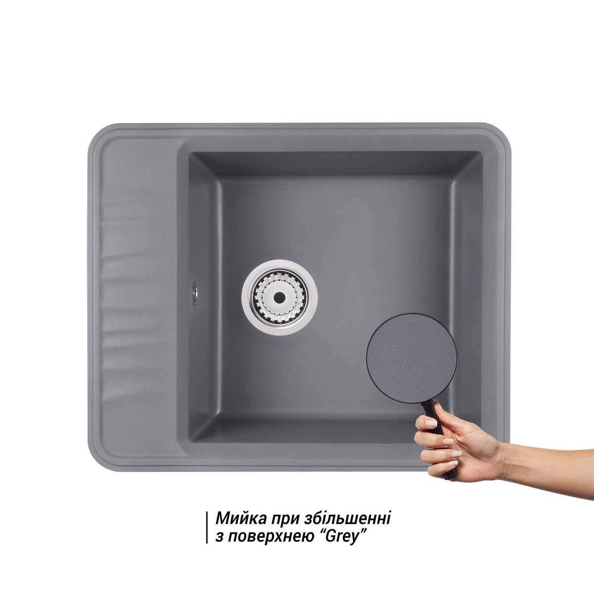 Мийка на кухню гранітна прямокутна Q-TAP CS 6250 610x500мм сіра із сифоном QT6250GRE471