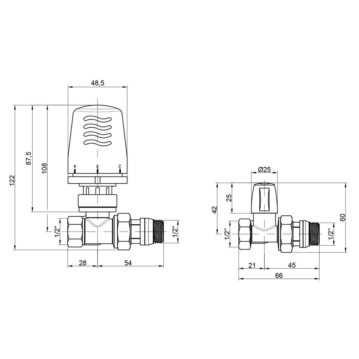 Термокомплект для радиатора ICMA прямой 1/2"x1/2" с преднастройкой с боковым подключением 82KITHAD061100
