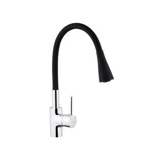 Cмеситель для кухни однорычажный с гибким изливом KRONER K&uuml;che-C031BLK хром/черный латунь CV024338