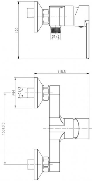 Змішувач у душ одновентильний CERSANIT BRASCO S951-231 хром латунь без душового набору 000021688