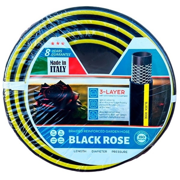 Шланг армований для поливу HOSE ITALY Black Rose Ø1/2" 20м , трьох шаровий, тиск 15атм