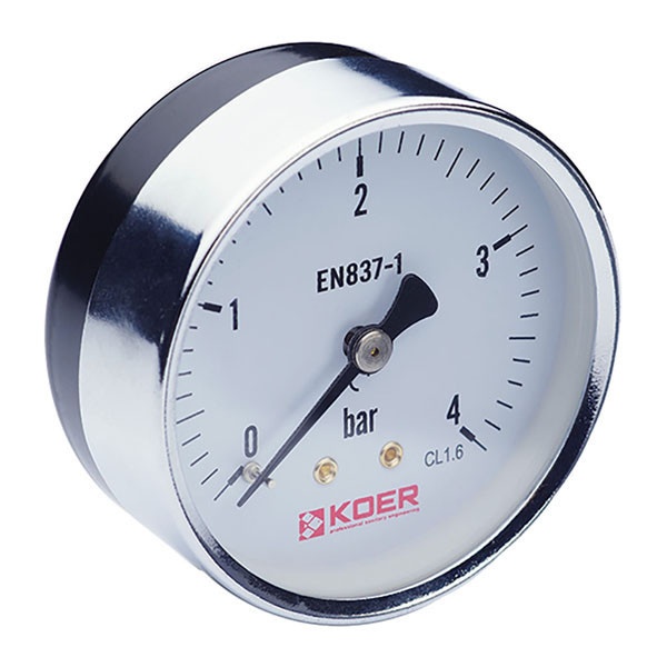 Манометр для тиску води KOER KM.611A на 4 бар із заднім підключенням 1/4" корпус Ø63 мм KR0210