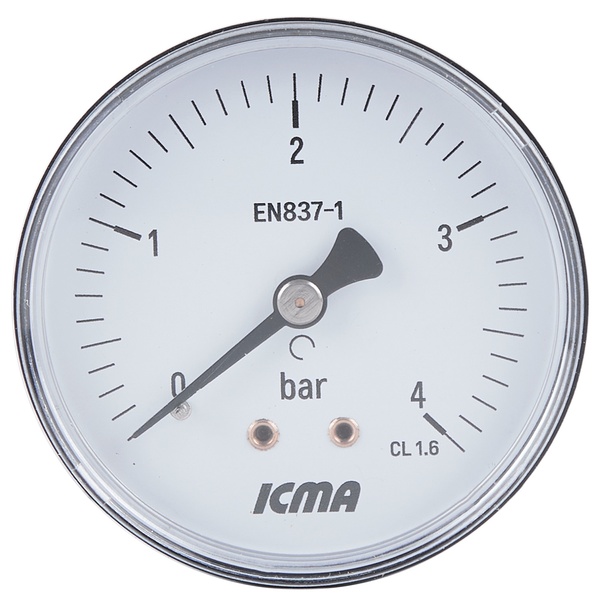 Манометр для тиску води ICMA 243 на 4 бар із заднім підключенням 1/4" корпус Ø63 мм 91243AB04