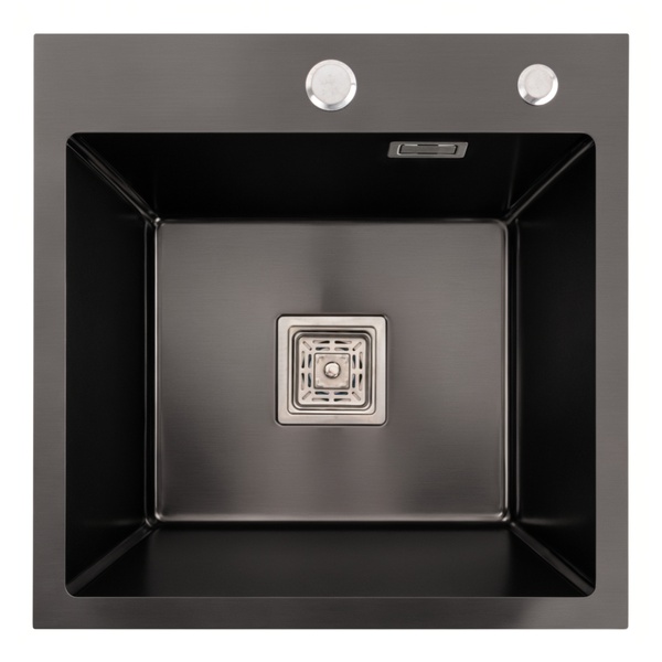 Мийка для кухні із нержавіючої сталі квадратна PLATINUM Handmade НSBB 450x450x230мм глянцева 1мм чорна із сифоном PLS-A37434