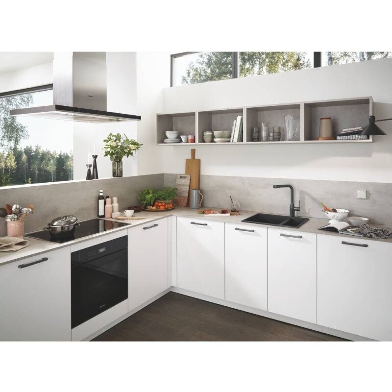 Кухонная мойка керамогранитная прямоугольная GROHE 555мм x 460мм черный с сифоном 31648AP0