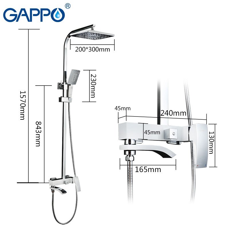 Душова система GAPPO Jacob із верхнім душем та виливом латунна біла G2407-8