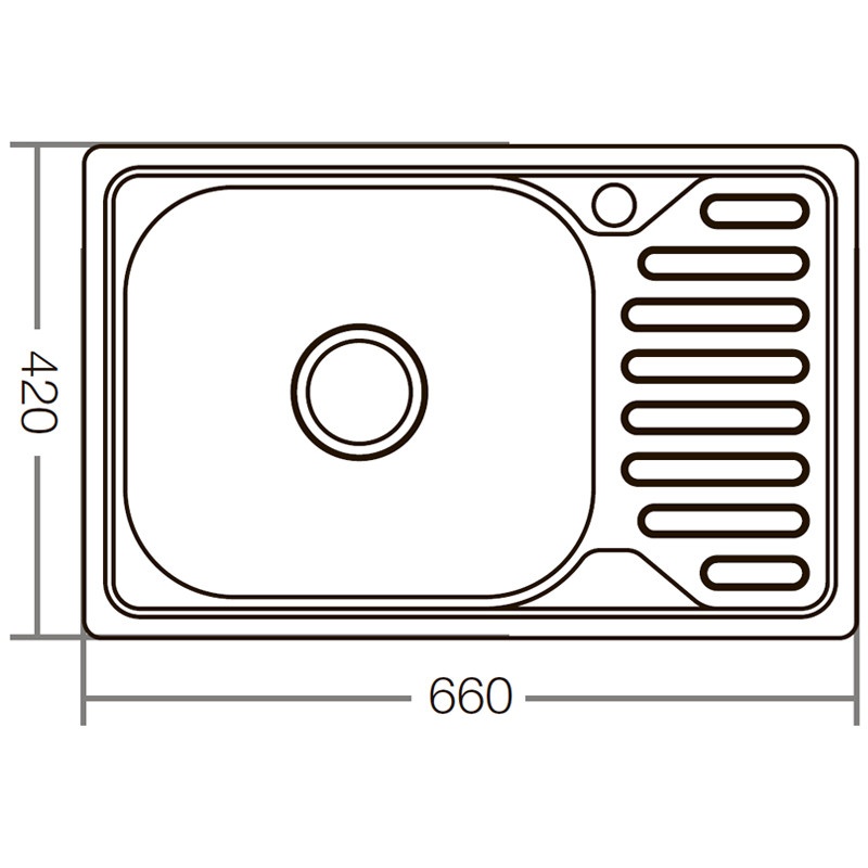 Мийка для кухні із нержавіючої сталі прямокутна ZERIX Z6642-08-180E 660x420x180мм матова 0.8мм із сифоном ZX1600