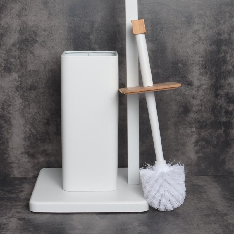 Ершик для унитаза напольный с держателем туалетной бумаги YOKA прямоугольный из нержавеющей стали белый PD.SAKI-WHT