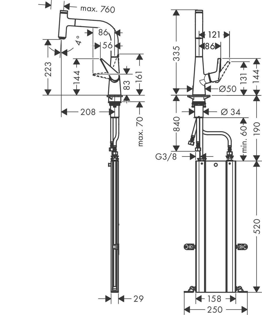 Кран на кухню с душевой лейкой HANSGROHE Talis Select M51 хром латунь 73852000