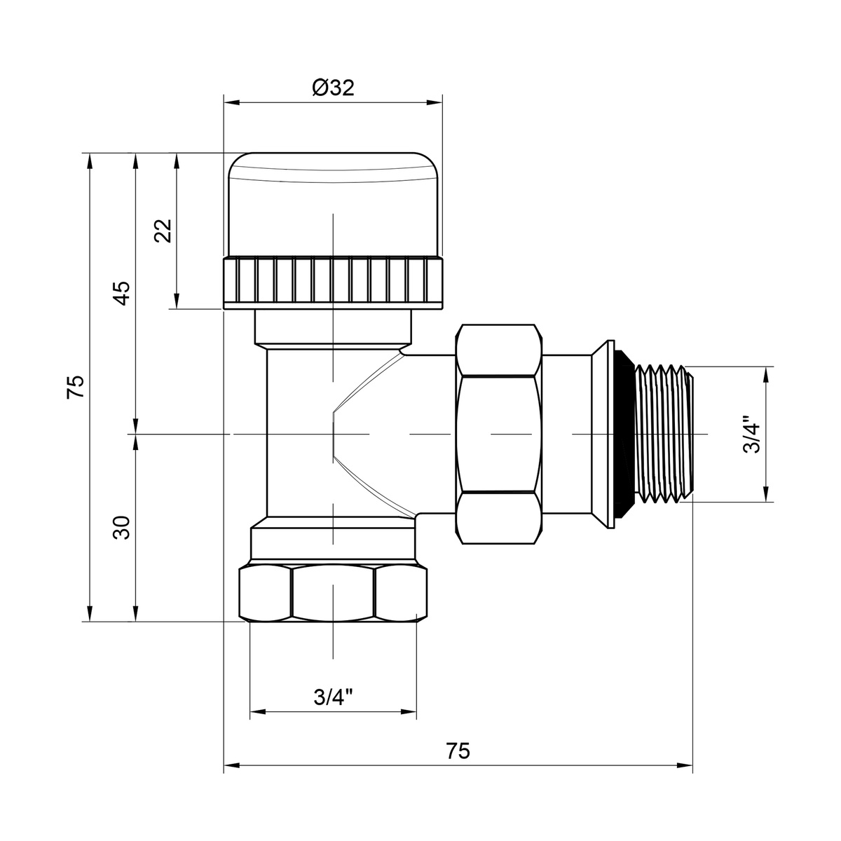 Термостатичний радіаторний клапан SANDIPLUS кутовий 3/4"x3/4" з американкою SD350W20