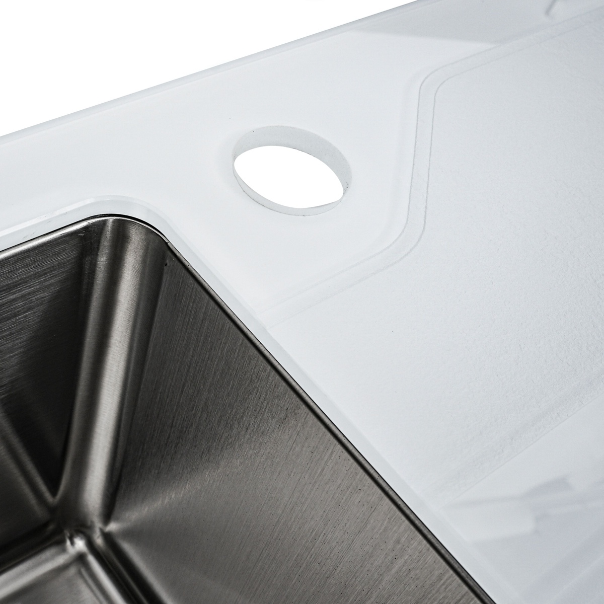 Мийка для кухні із нержавіючої сталі прямокутна PLATINUM Handmade WHITE GLASS 780x510x200мм глянцева 1.5мм із сифоном PLS-A34807
