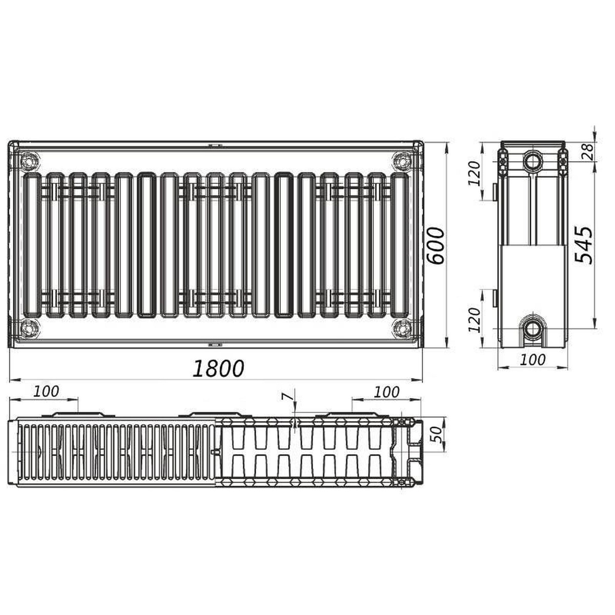 Стальной панельный радиатор отопления FORNELLO 600x1800 мм боковое подключение класс 22 000021112