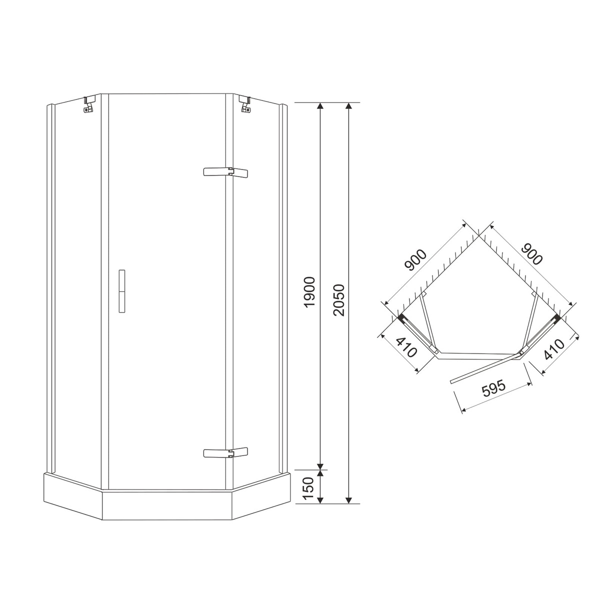 Кабина для душа пятиугольная угловая правая c поддоном EGER STEFANI 90x90x205см прозрачное стекло 8мм профиль хром 599-535 (3 коробки)