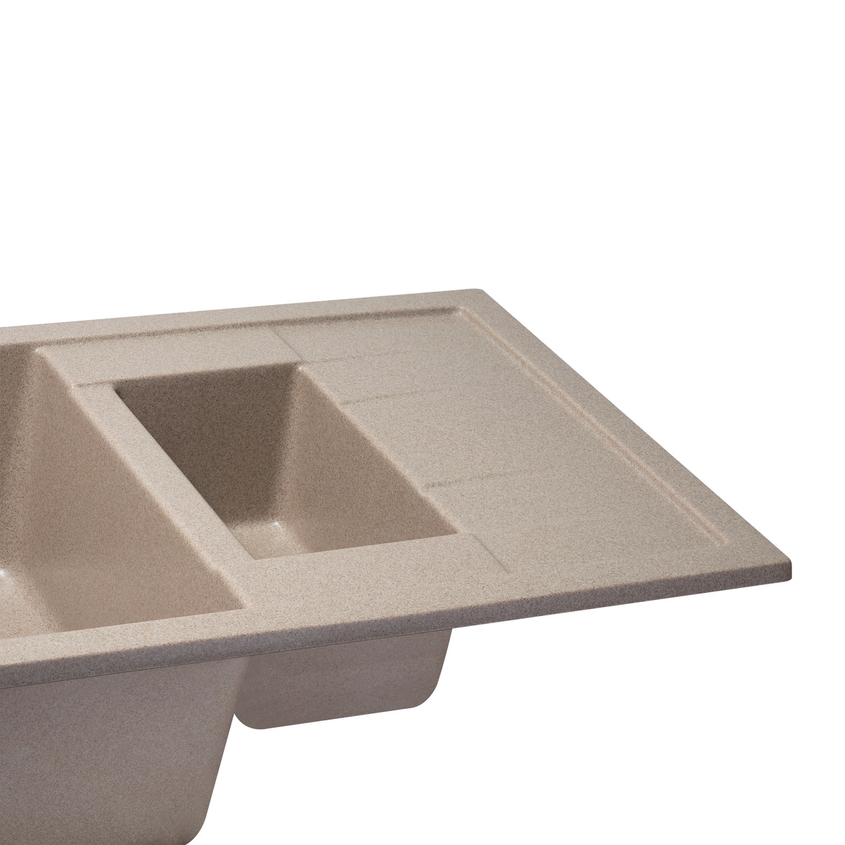 Кухонна мийка керамогранітна прямокутна Q-TAP CS 485мм x 755мм бежевий на півтори чаші без сифону QT7648BEI551