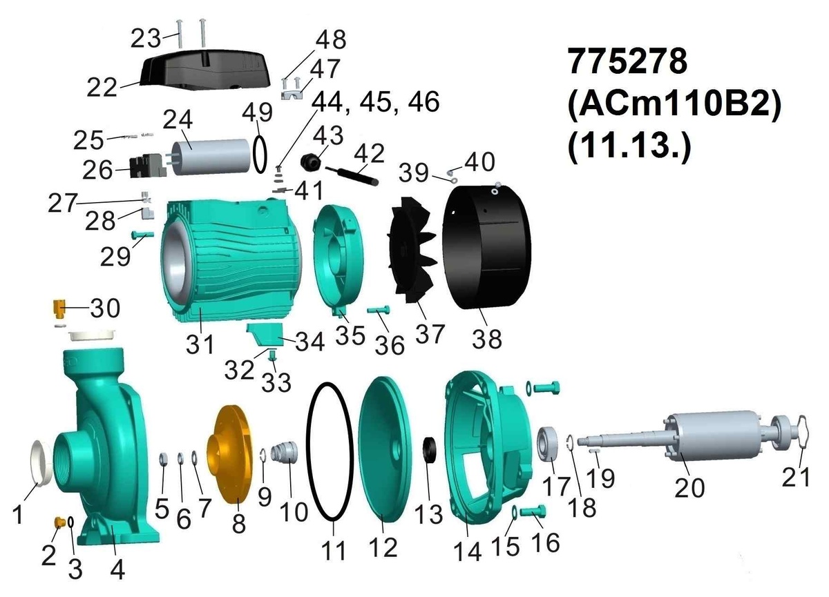 Насос поверхностный LEO центробежный 3.0 ACm110B2 1100Вт 30м³/ч Hmax 19.5м 775278