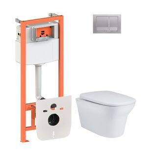 Комплект инсталляции Q-TAP Nest кнопка сатин безободковый унитаз Q-TAP с крышкой микролифт QT25332614EW0133M425M06029SAT
