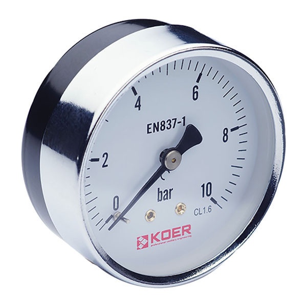 Манометр для тиску води KOER KM.611A на 10 бар із заднім підключенням 1/4" корпус Ø63 мм KR0212