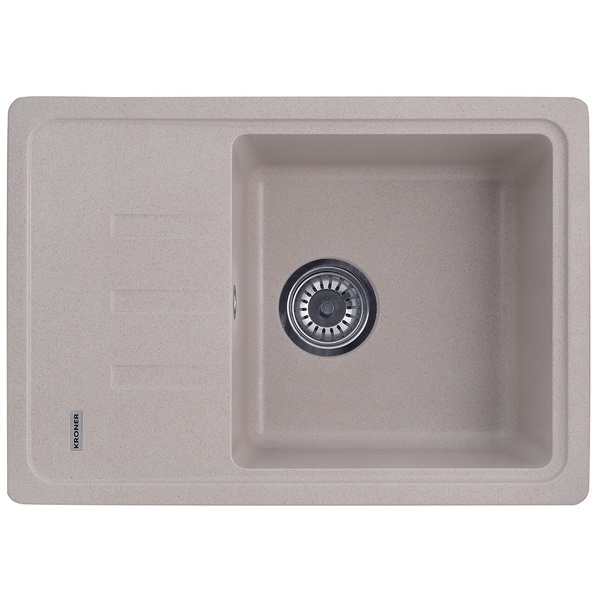 Мийка для кухні гранітна прямокутна KRONER KRP Komposit COL-6243 620x430x220мм із сифоном бежева CV031059