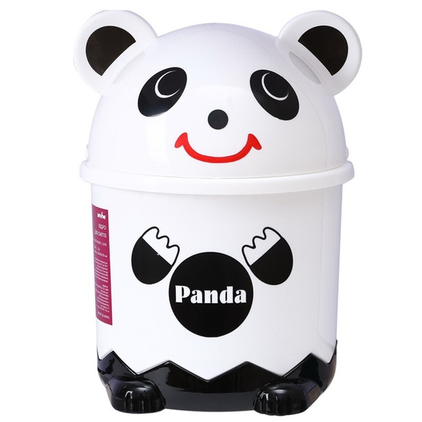Відро для сміття на 7л кругле MVM Panda з кришкою 345x240x240мм пластикове з малюнком BIN-07 7L WHITE