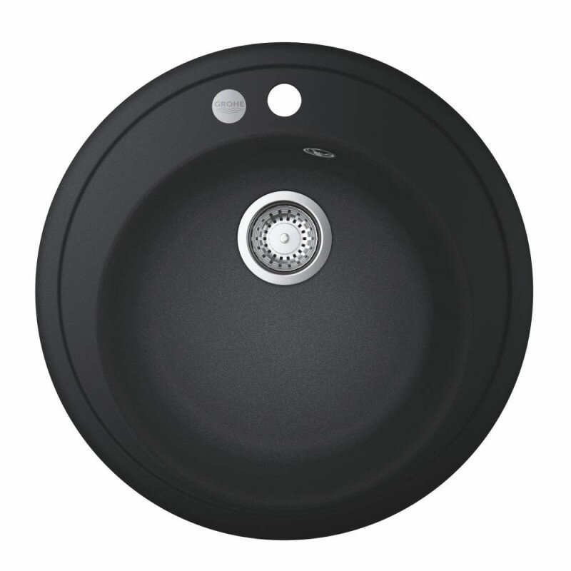 Мийка на кухню зі штучного каміння кругла GROHE 510мм x 510мм чорний із сифоном 31656AP0