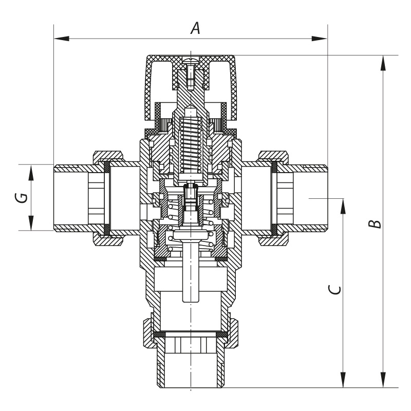 Термостатичний 3-х ходовий клапан KOER змішувальний 3/4" KR.1258 KR2818