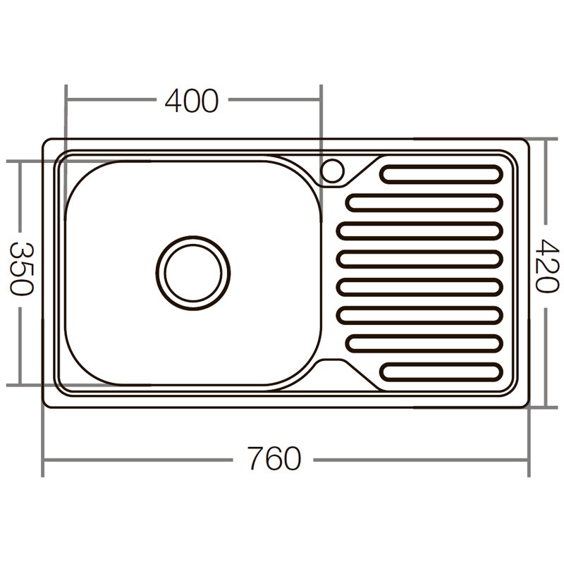 Мийка для кухні із нержавіючої сталі прямокутна ZERIX Z7642-08-180E 760x420x180мм матова 0.8мм із сифоном ZX1602