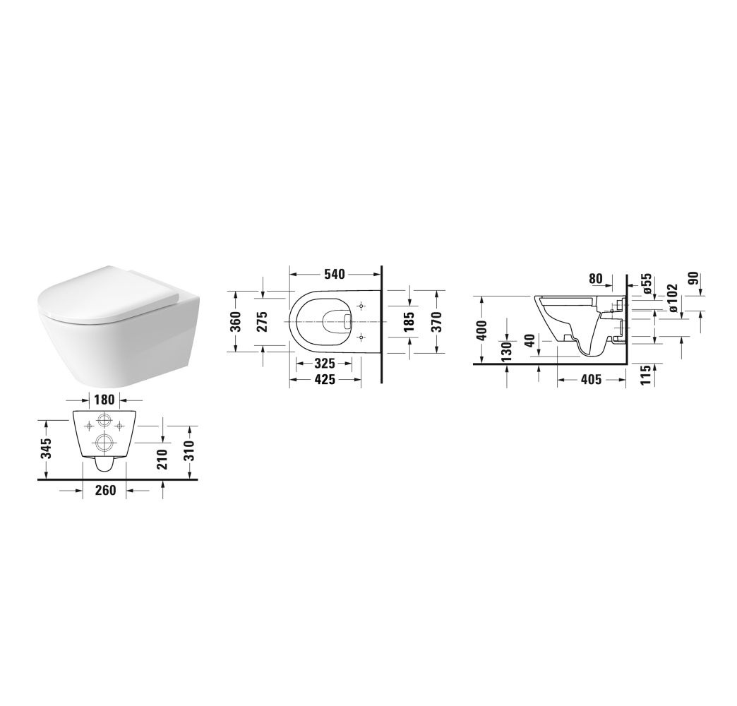Унитаз подвесной безободковый белый DURAVIT D-Neo с сиденьем с микролифтом 45770900A1