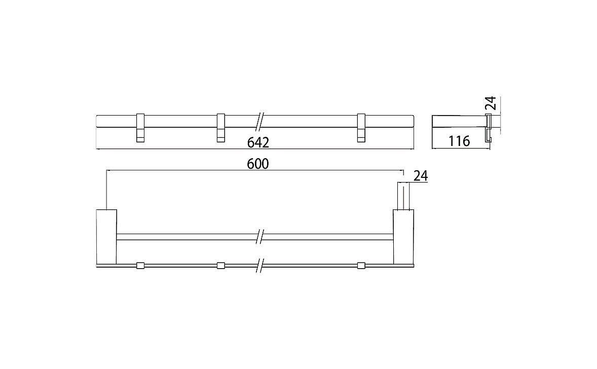Держатель для полотенец двойной с тремя белыми съемными крючками EMCO Loft 0561 001 60 642мм прямоугольный металлический хром