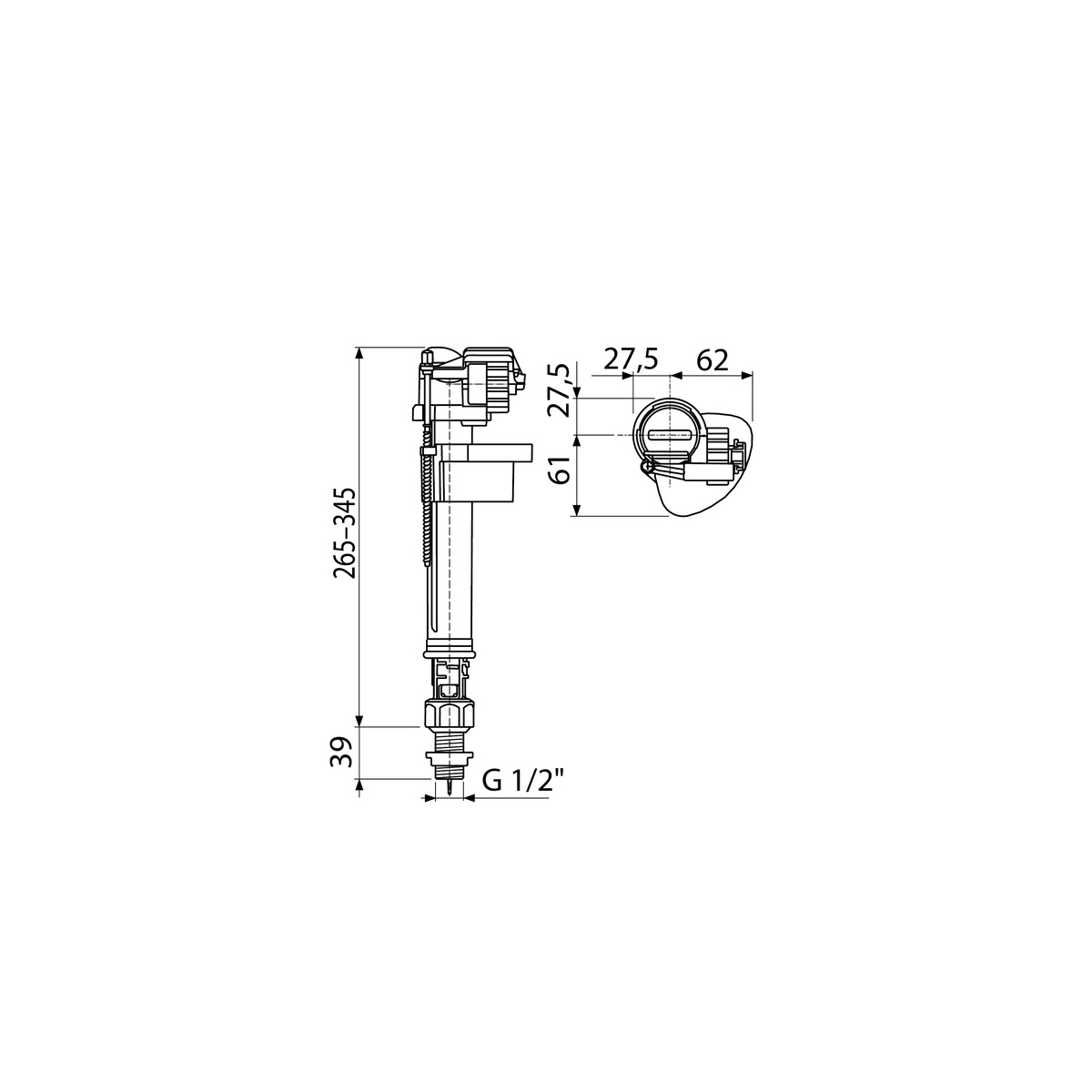 Впускной механизм для бачка унитаза KOLLER POOL подключение 1/2" нижний подвод воды VMM1-1/2”