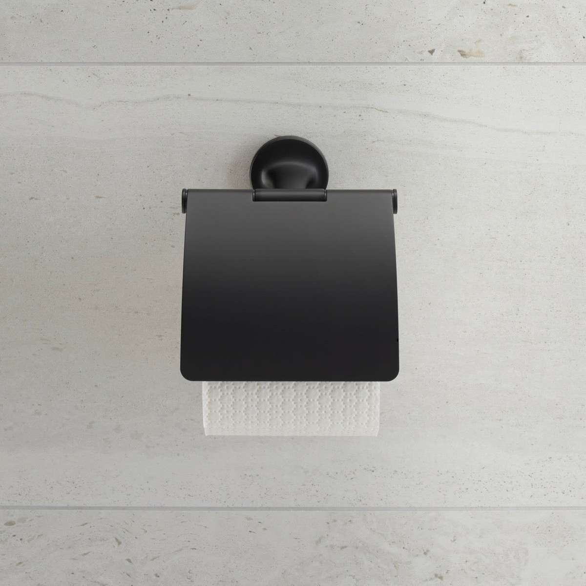 Тримач для туалетного паперу із кришкою DURAVIT Starck T округлий металевий чорний 0099404600
