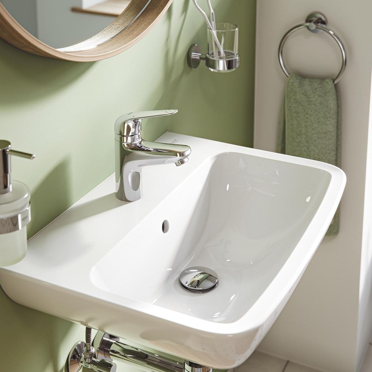 Змішувач для умивальника одноважільний GROHE Swift хром метал з донним клапаном 24319001