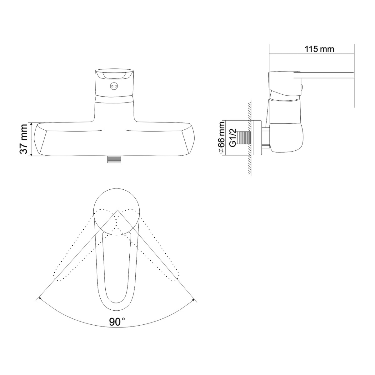 Змішувач для душової одновентильний ROZZY JENORI KINK хром латунь з душовим набором RBZZ003-5