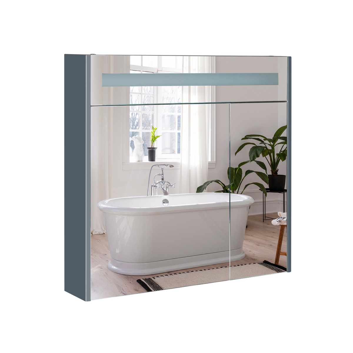 Тумбочка із дзеркалом для ванної Q-TAP Robin 80x73x14.5см із підсвіткою сірий QT1377ZP8002G