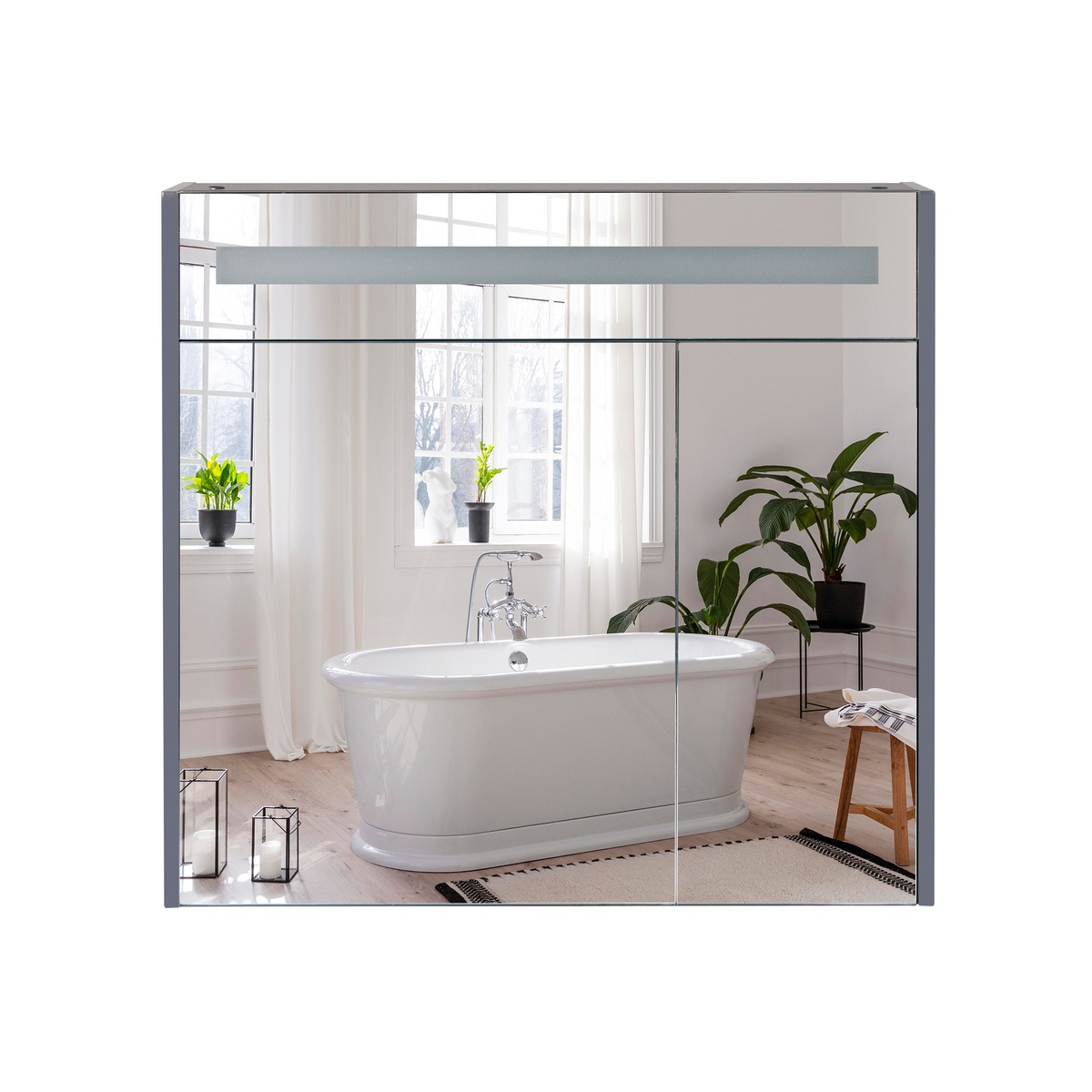 Тумбочка із дзеркалом для ванної Q-TAP Robin 80x73x14.5см із підсвіткою сірий QT1377ZP8002G