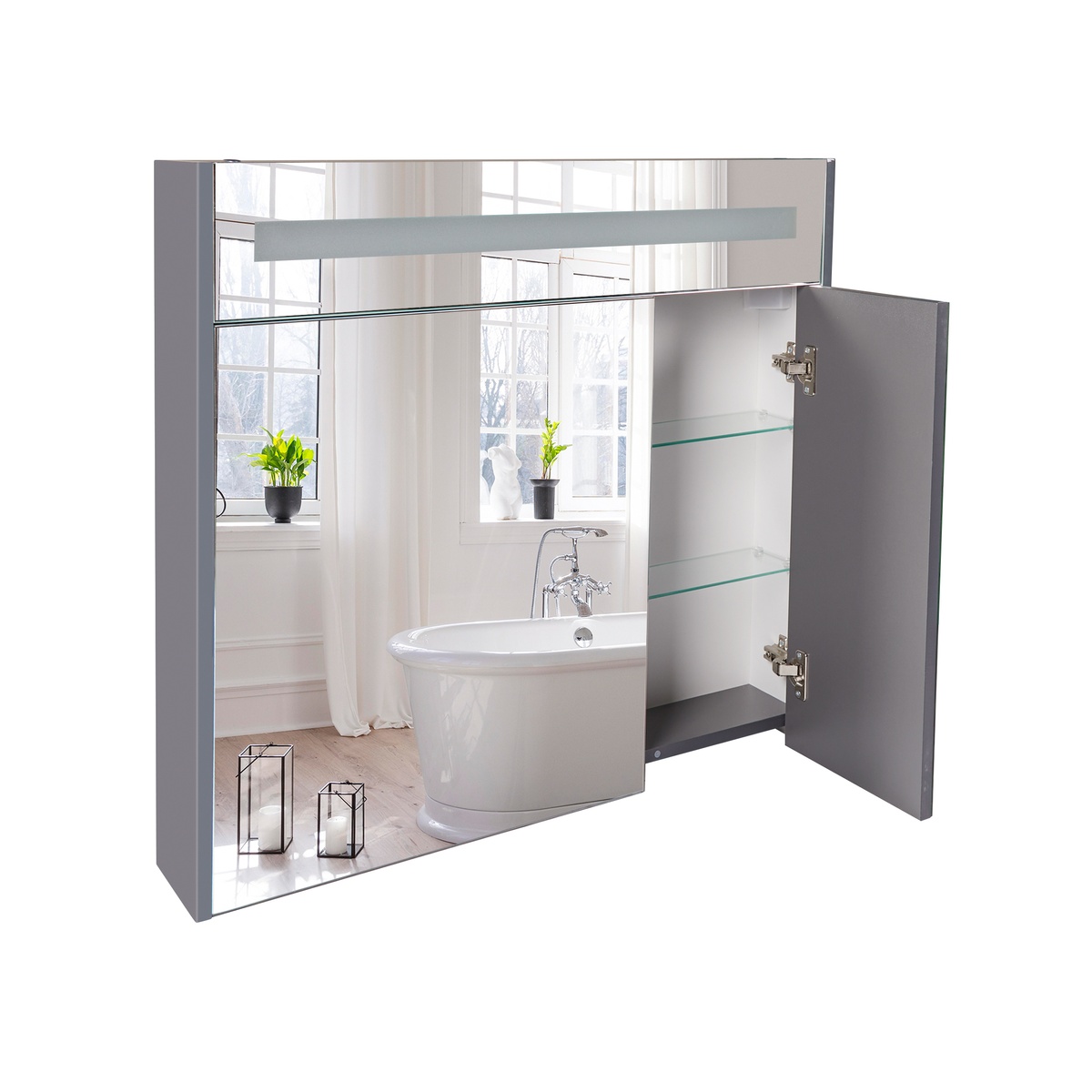 Шкафчик с зеркалом для ванны Q-TAP Robin 80x73x14.5см c подсветкой серый QT1377ZP8002G