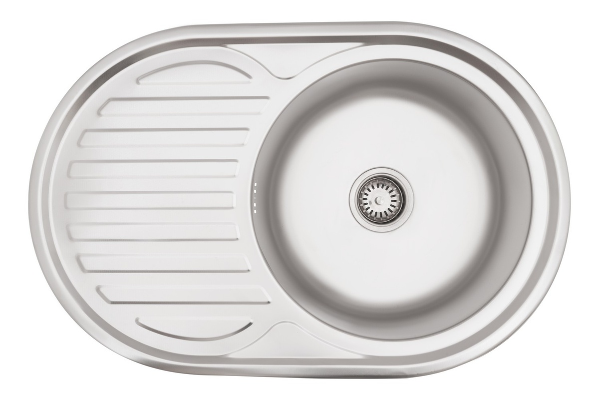 Мийка для кухні із нержавіючої сталі овальна KRONER KRP 770x500x180мм матова 0.8мм із сифоном CV022788