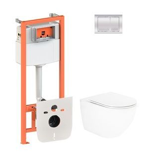 Комплект инсталляции Q-TAP Nest/Tern кнопка хром безободковый унитаз Q-TAP с крышкой микролифт QT13332141ERW0133M425M06028CRM