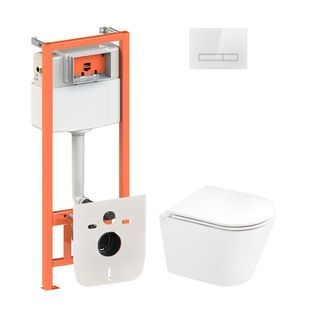 Комплект інсталяції Q-TAP Nest/Scorpio кнопка біла безобідковий унітаз Q-TAP з кришкою мікроліфт QT1433053ERW0133M425V1105GW