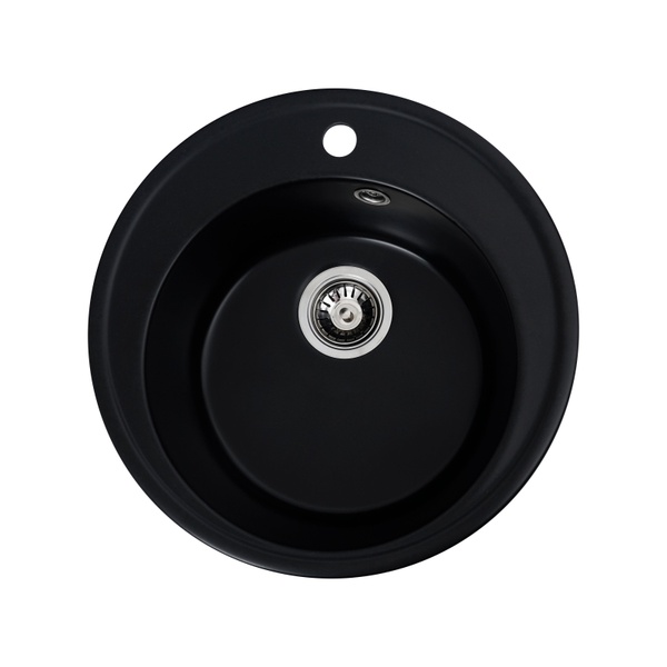 Мийка для кухні гранітна кругла PLATINUM 510 YARA 510x510x180мм без сифону чорна PLS-A24816
