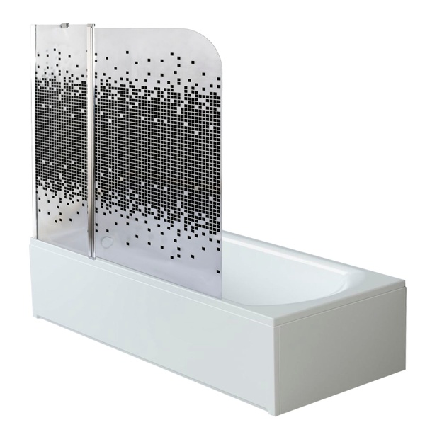 Шторка для ванны стеклянная BRAVO ENZA 120B Mosaic универсальная двухсекционная распашная 140x120см с рисунком 6мм профиль хром 000023254