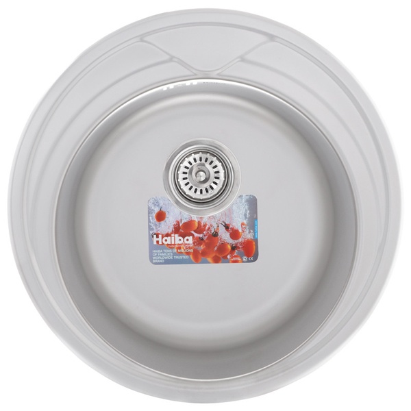Мийка для кухні із нержавіючої сталі кругла HAIBA Decor 510x510x180мм мікротекстура 0.8мм із сифоном HB0544