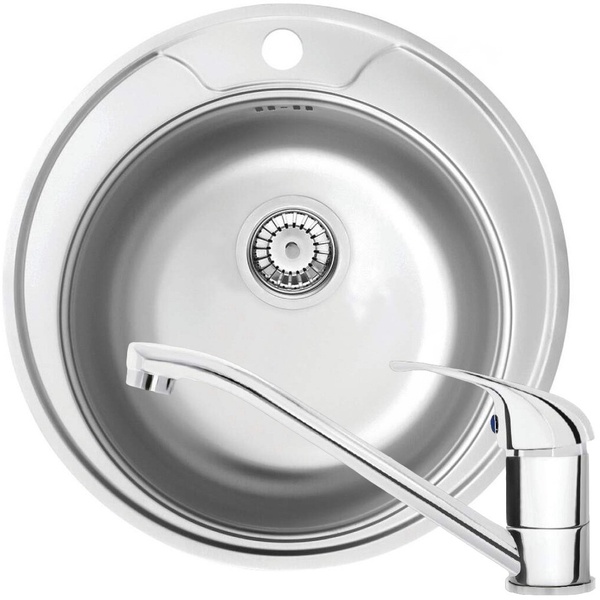 Мийка для кухні із нержавіючої сталі кругла DEANTE Twist 490x490x170мм матова 0.6мм із сифоном в комплекті ZHCA0813